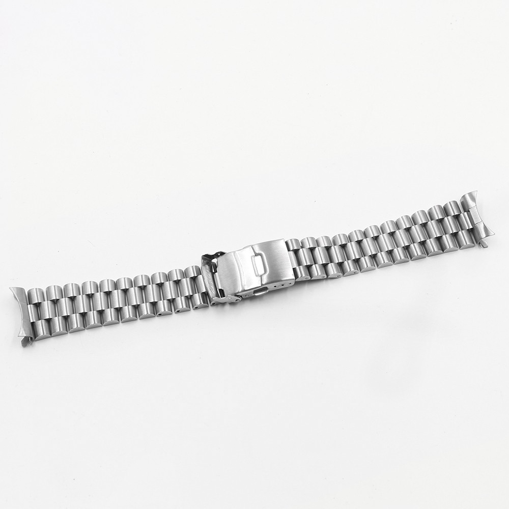 Rolamy 20 22mm Silver Hollow Curved End Solid Links Replacement Strap Strap Bracelet Double Push Clasp for Seiko