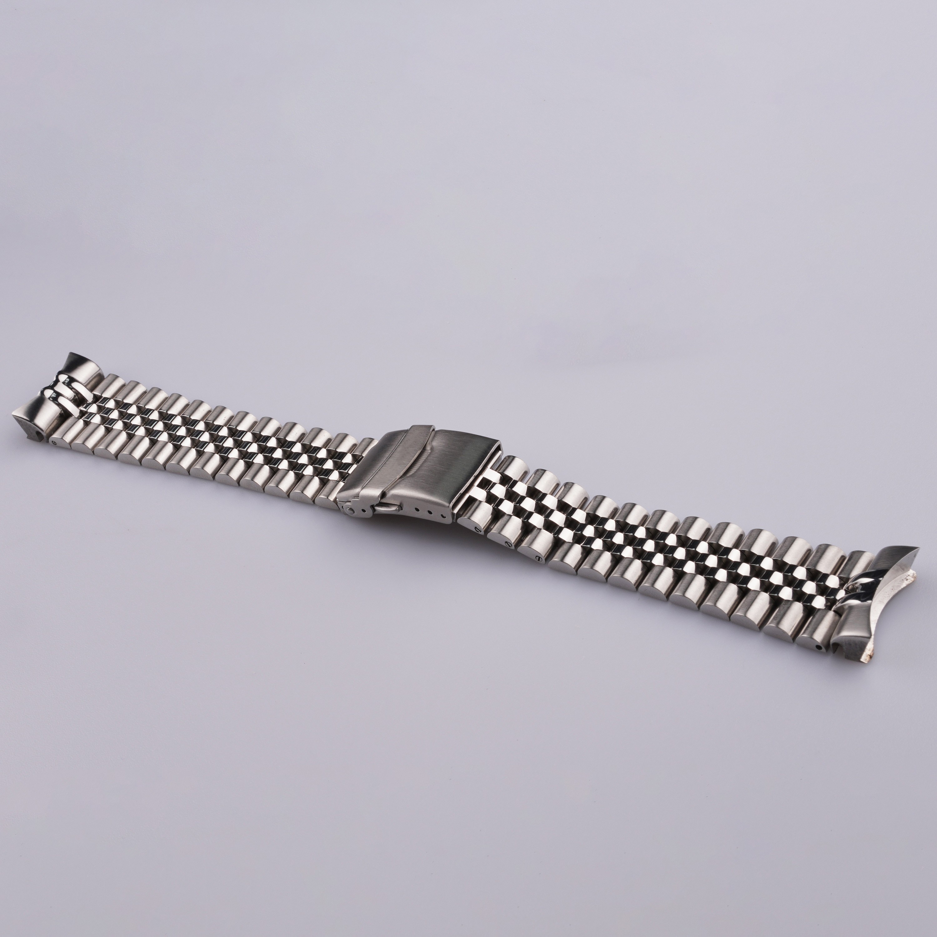 22mm Silver Jubilee Bracelet Watch Band Solid Curved End Links Strap Bracelet Double Push Clasp For Seiko 5 SRPD53K1 SKX007