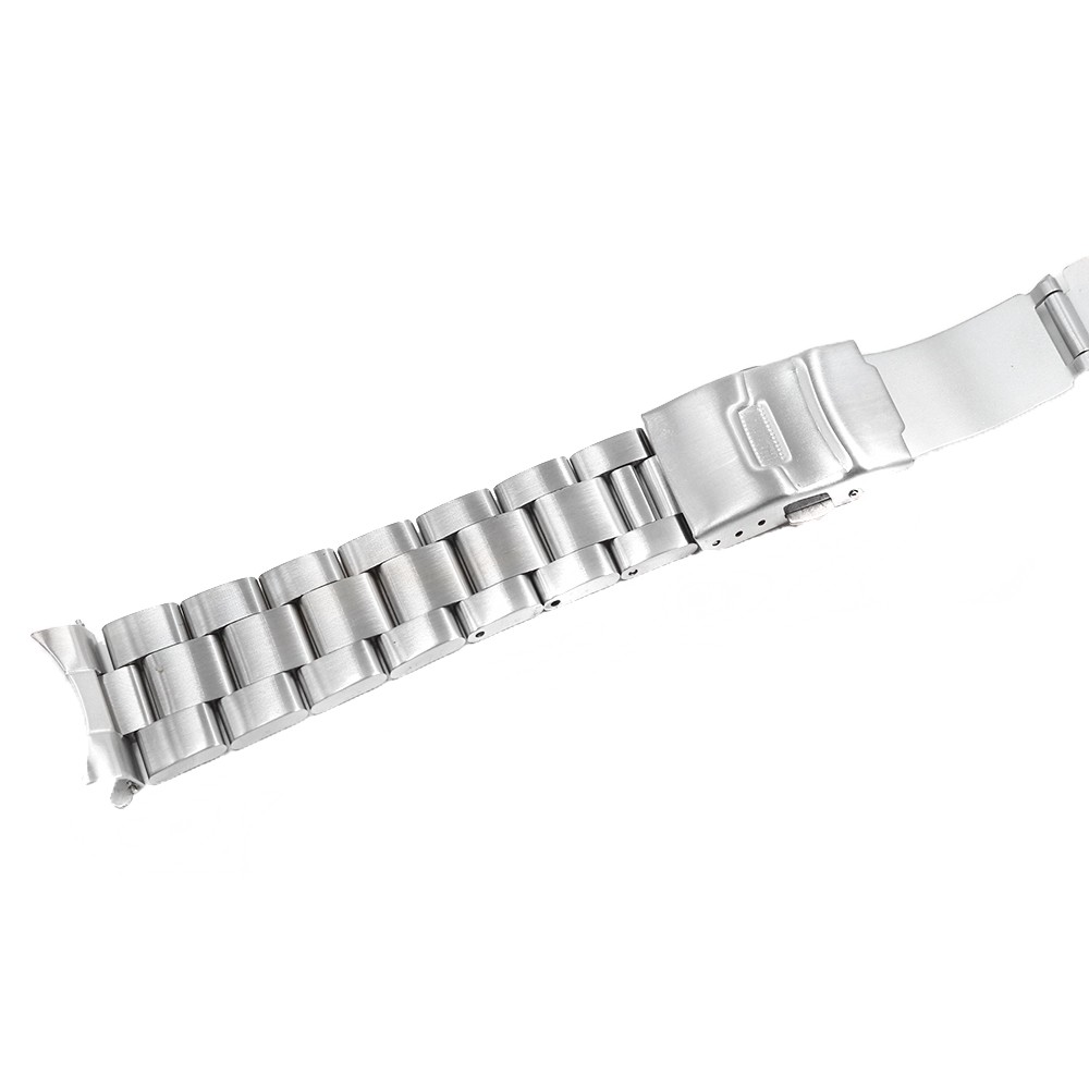 Rolamy 20 22mm Silver Brushed Hollow Curved End Solid Links Replacement Watch Band Strap Bracelet Double Push Clasp for Seiko