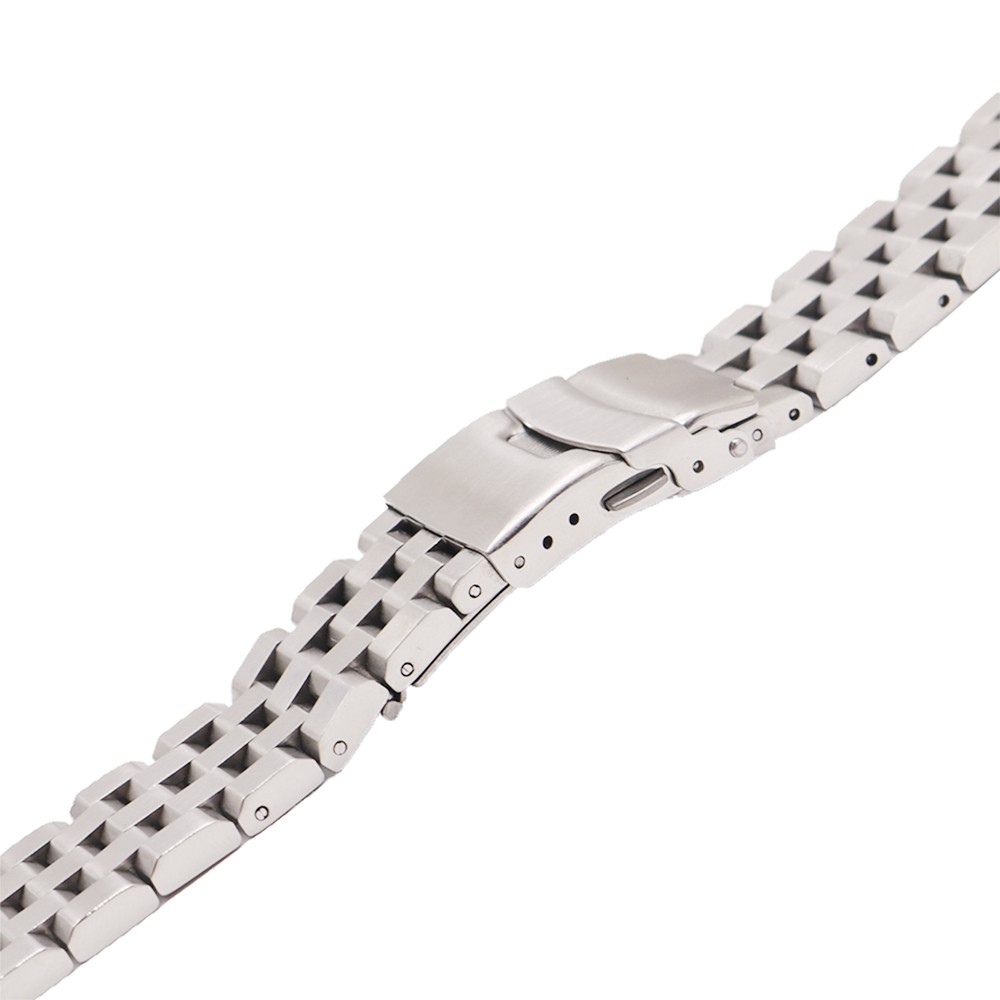 Rolamy 22mm Top Quality Silver Solid Links Replacement Watch Band Strap Bracelet Double Push Clasp for Seiko