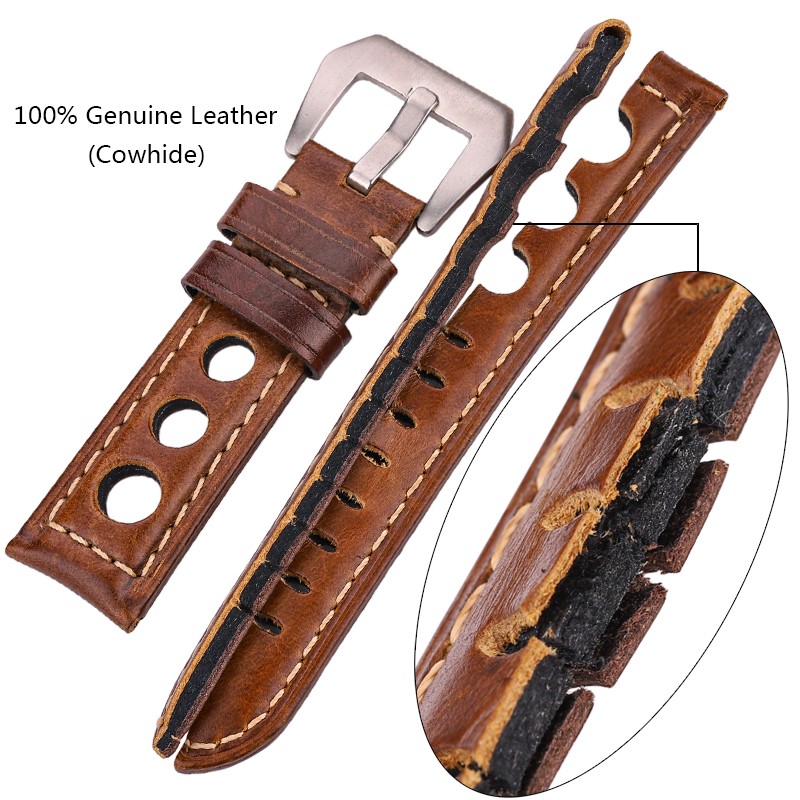 Cowhide Watch Strap Bracelet Vintage Genuine Leather 20mm 22mm 24mm Watchband Women Men Fashion Watch Band Strap With Pin Buckle