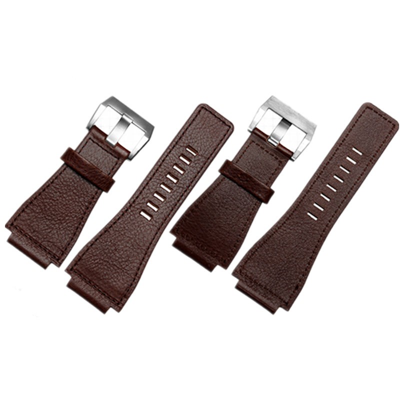 34mm*24mm Gray Blue Brown Leather Watch Band 3mm Thick Strap Belt Silver Black Pin Tongue Buckle