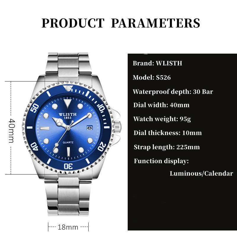 2022 WLISTH Design New 40mm Men Luxury Quartz Movement Wrist Watch Men Stainless Steel Waterproof Watch Relogio Masculino