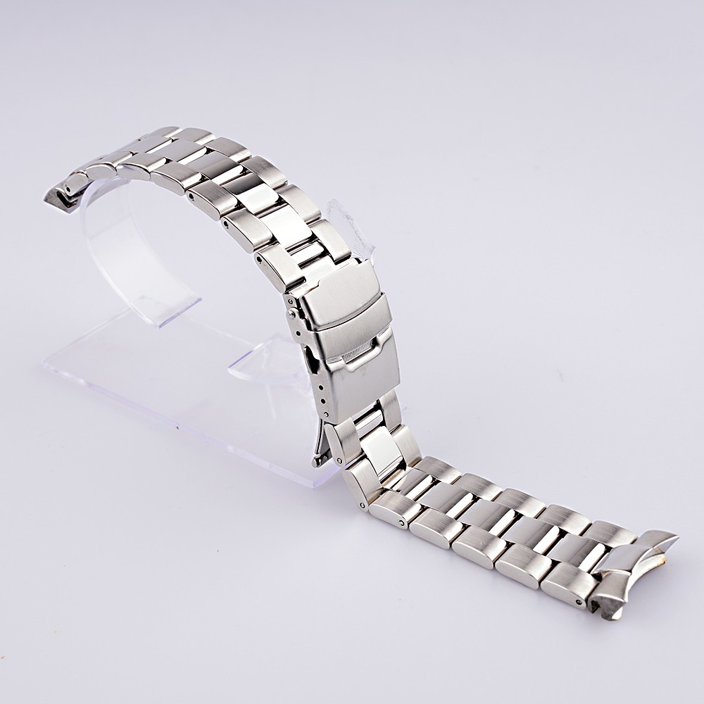 Carly Wet 22mm Solid Silver Curved End Links Replacement Watchband Bracelet Double Push Clasp For Seiko SKX 007