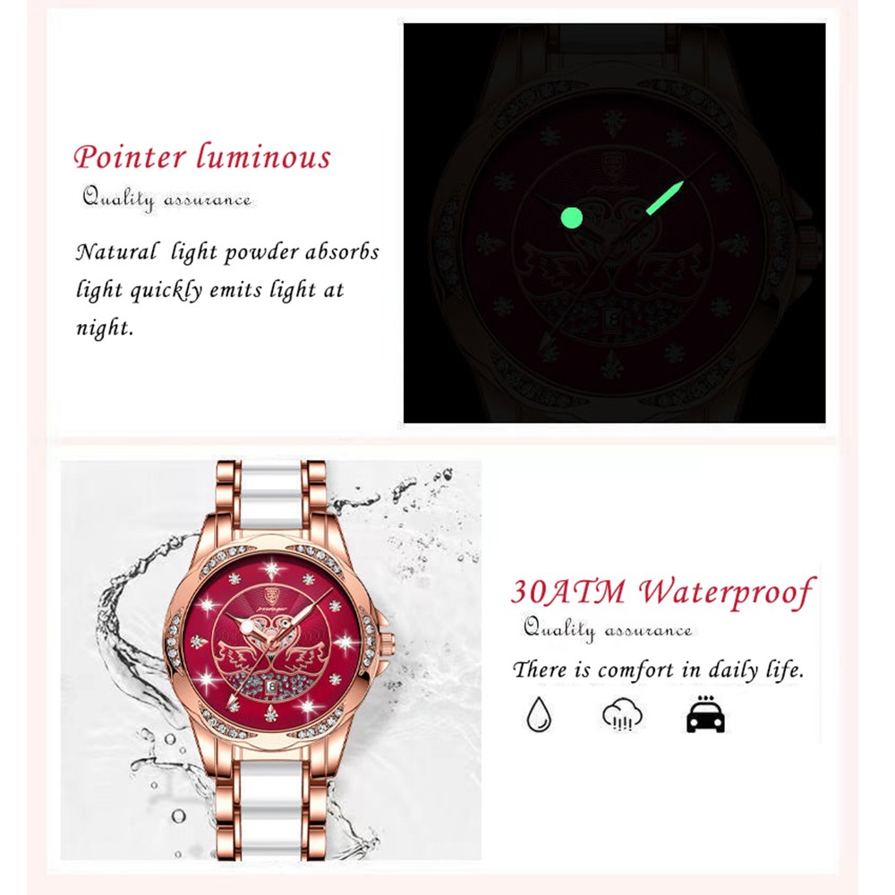 POEDAGAR Women Watch Luxury Quartz Diamond Rose Gold Ceramic Steel Watches Waterproof Luminous Swiss Brand Ladies Wristwatches