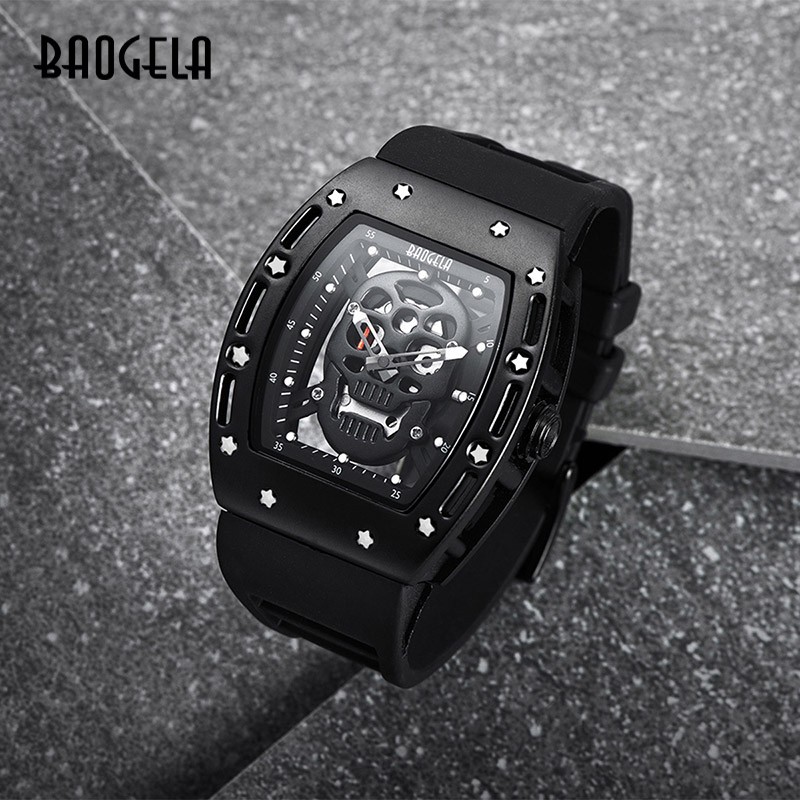 Baogela Pirate Skull Pattern Men's Watch Silicone Luminous Quartz Watches Military Wateproof Skeleton Wristwatch for Man 1612