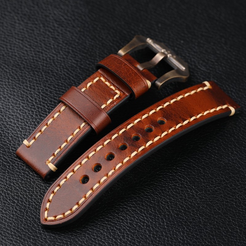 Handmade Bronze Submarine Buckle Watchband 22 24 26mm Brown Blue Black Suitable for BAM Bronze Watch Men Bracelet