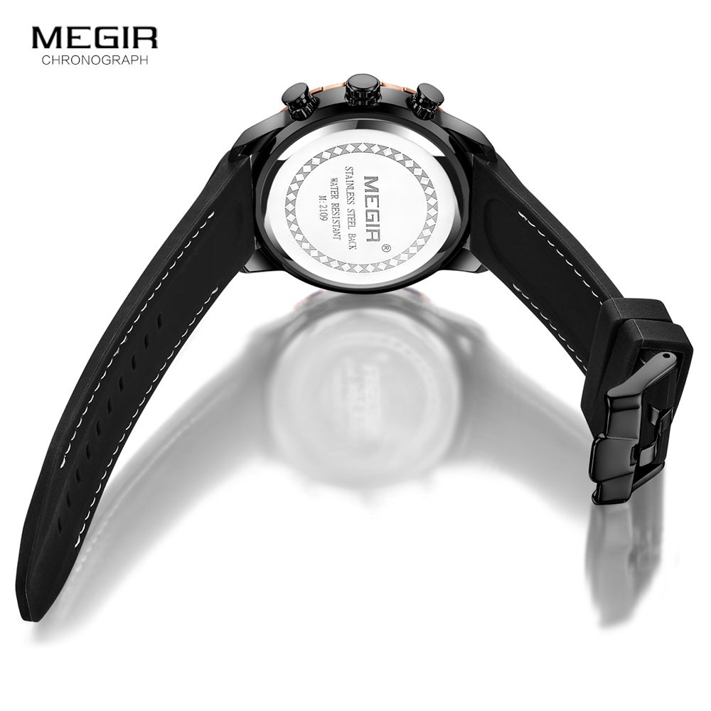 MEGIR Silicone Strap Milliari Sport Watches Men Waterproof Luminous Chronograph Quartz Watch Man Brown Reloj Relogio Watches