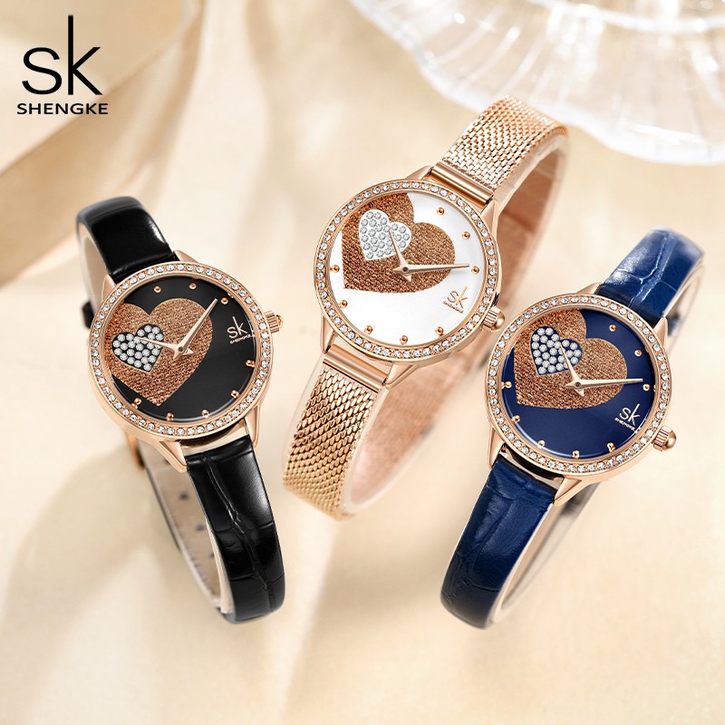 Fashion Casual Stainless Steel Women Quartz Watch Crystals Lady Holiday Gifts Beautiful Heart Rhinestone Dial Relojes Para Mujer