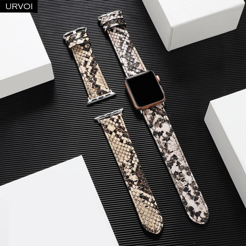 URVOI Leather Strap for Apple Watch Series 7 6 SE 5 4 3 2 1 Strap for iwatch band 41 45mm Microfiber with Python Modern Design