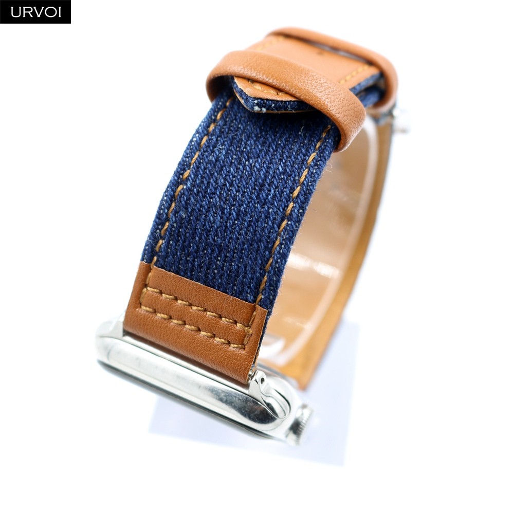 URVOI Canvas Band for Apple Watch Series 7 6 SE 5 4 3 2 1 Strap for iwatch 41 45mm Jeans with Leather Back Wrist Band 38 42mm