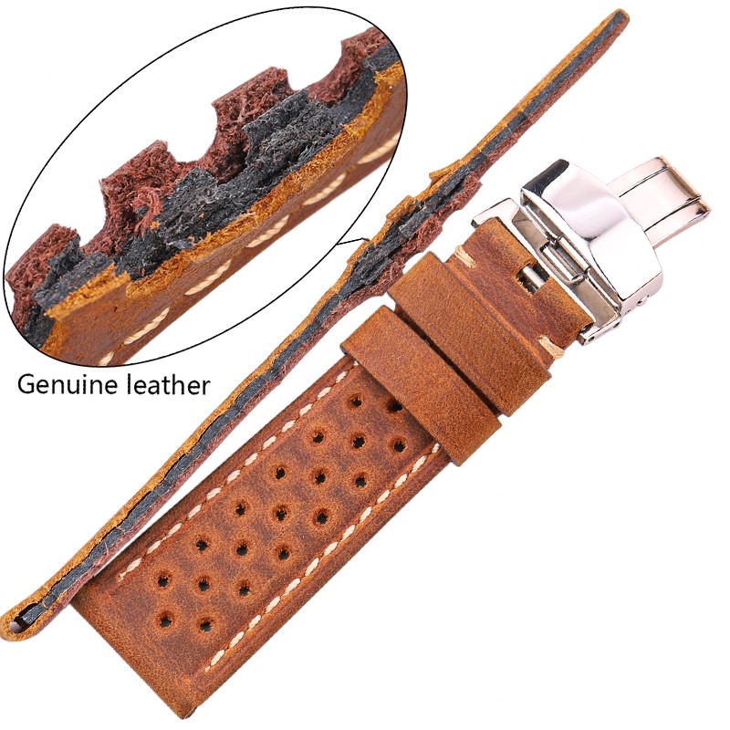 Genuine Leather Watch Band 20mm 22mm 24mm Cowhide Vintage Wrist Strap Strap for Samsung Galaxy Watch Bracelet Deployment Clasp