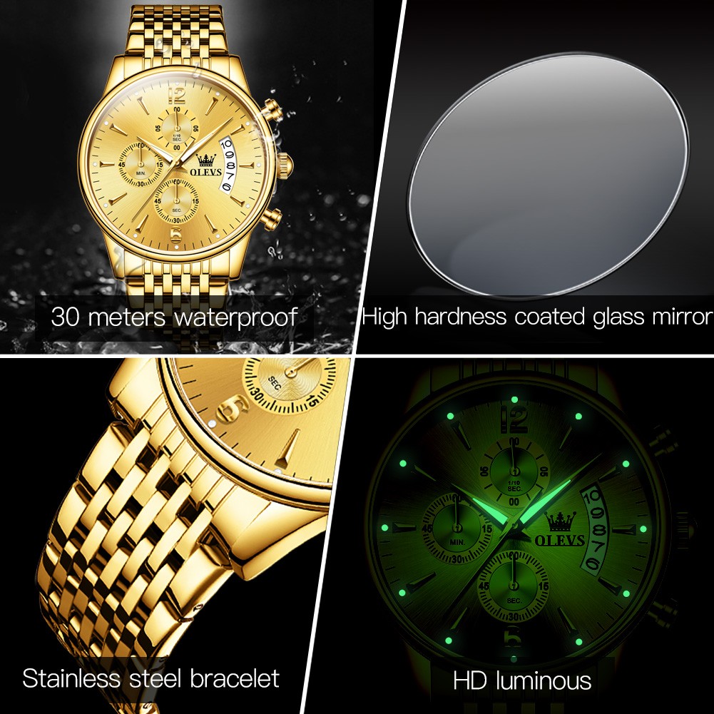 OLEVS Men's Watch Waterproof Luminous Wrist Watch Quartz Stainless Steel Watch for Men Pilot Top Brand Male Watches