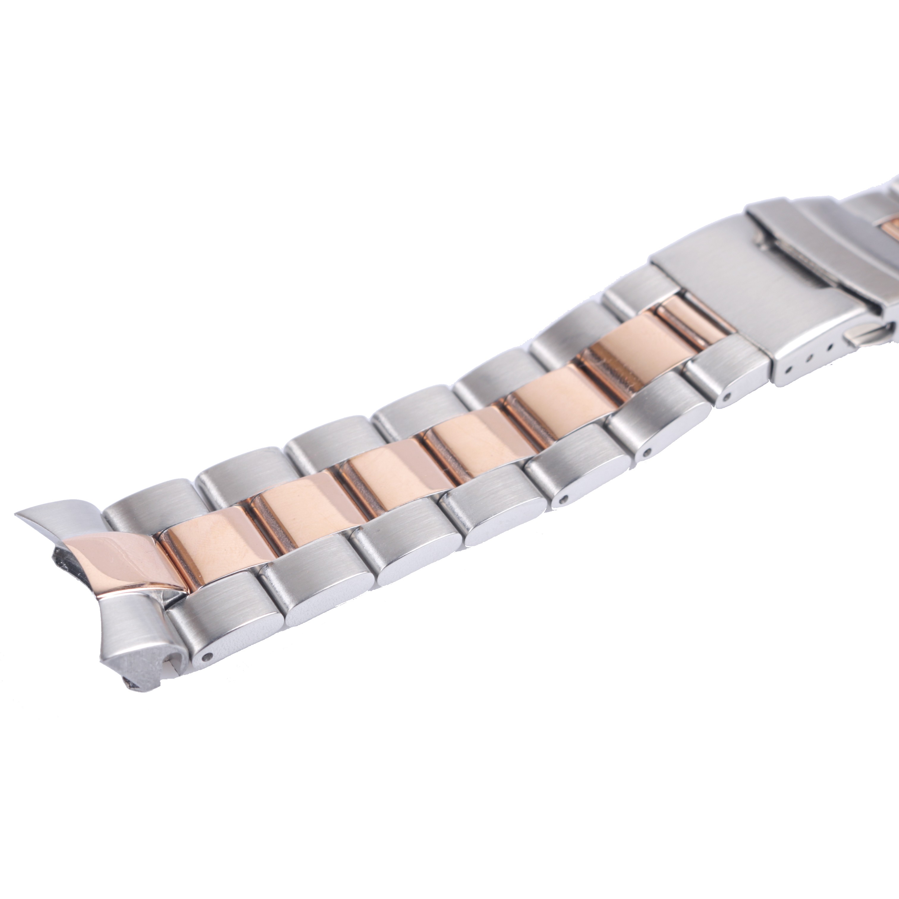 CARLYWET - Metal watch band, 22 mm, medium rose gold, stainless steel, alternative, double push clasp for Seiko