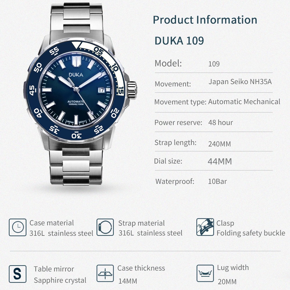 2021 New DOKA Wrist Watch Luxury Brand Automatic Watch for Men Mechanical Watch Men NH35 Ceramic Bezel 100M Steel Diver Watch