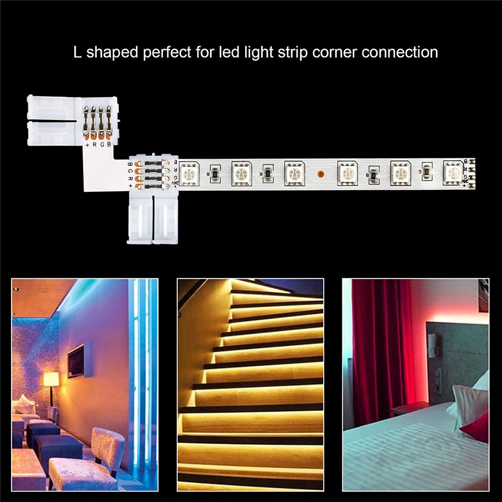 4 Pin 10mm L Shape Led Connector RGB LED Light Strip Connectors 90 Degree Corner Connectors for SMD 3528 5050 2835 Light Bar