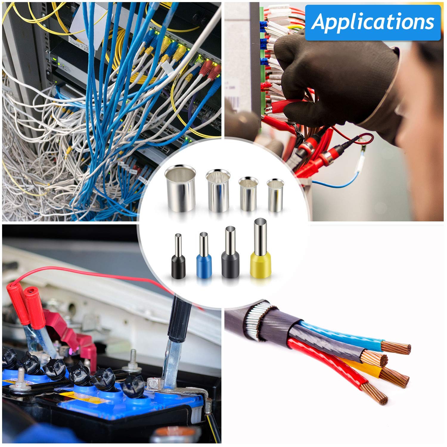 Wire Crimp Terminals, 1900/1200/440pcs, Terminal Ring Set, AWG Connector Sleeves (2/0 1/0 2 4 10 12 14 16)