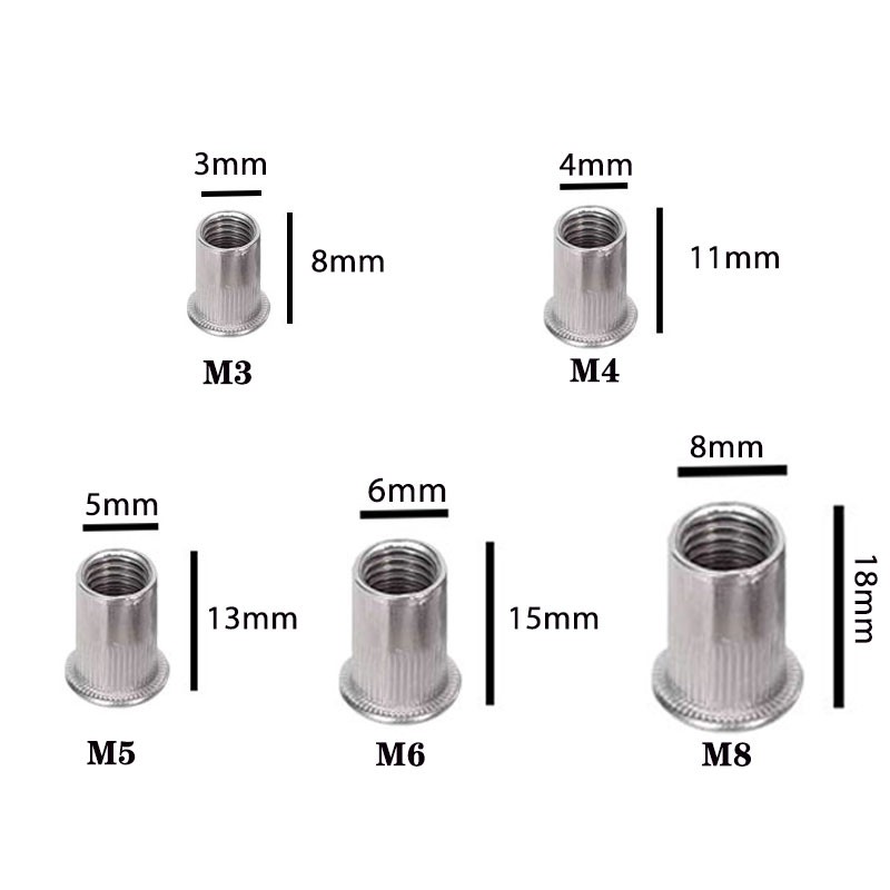 150pcs Rivet Nut Thread Insert Stainless Steel Rivet Nut Rivet Nut With Threaded Retainer Mechanical Tools Clamping Lever Rivet Nut Set