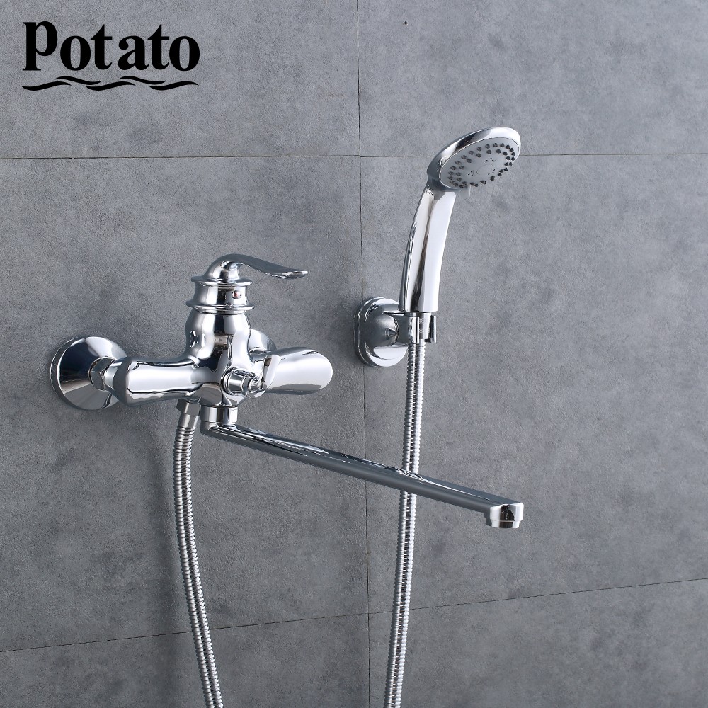 Potato Bathroom Faucet Chrome Outlet Pipe Hot and Cold Water Bath Mixer With ABS Shower Head p22219-