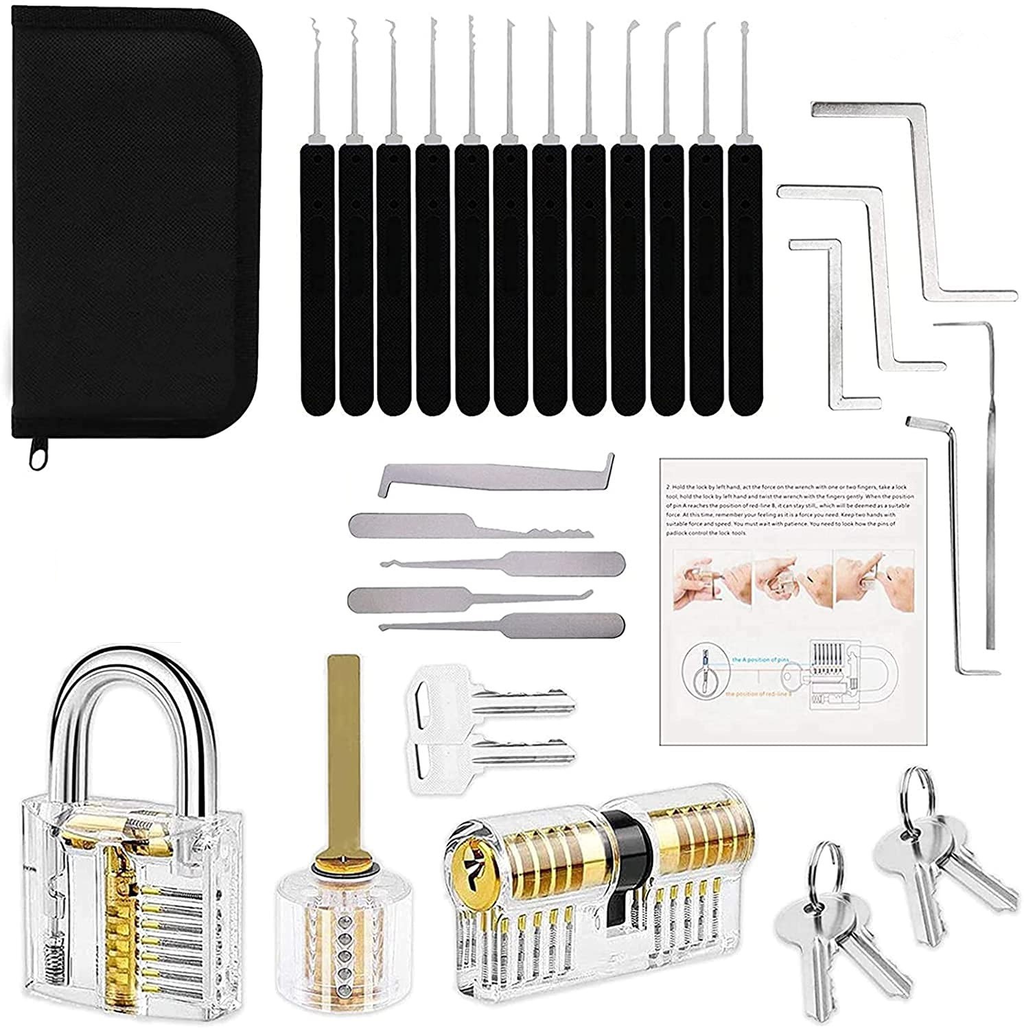 Locksmith Tools Set Clear Locking Practice Kit with Broken Wrench and Key Lock Removal Tool Kit and Padlock