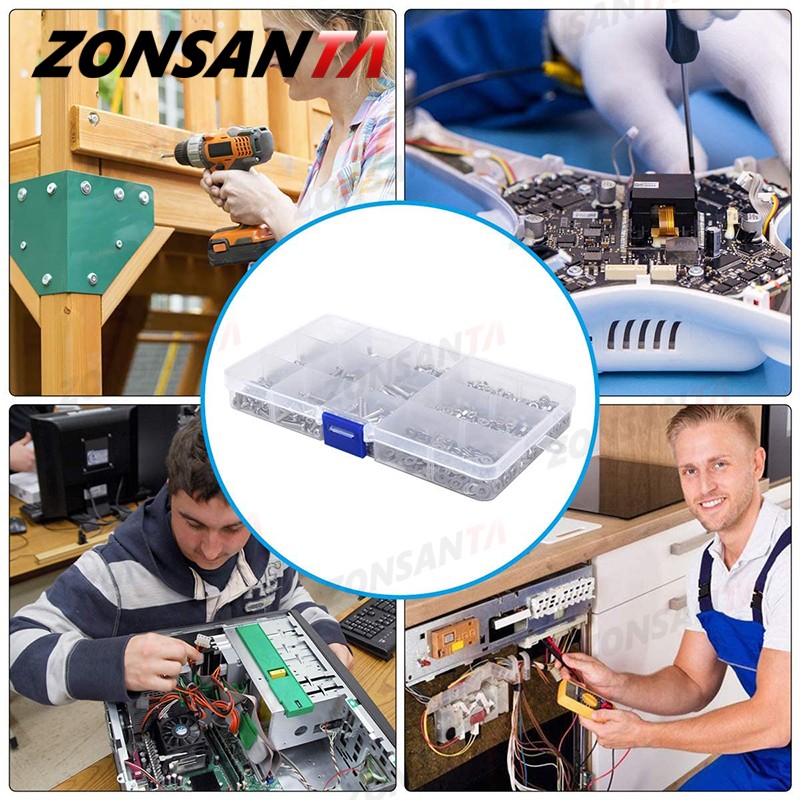 ZONSANTA 480/660 قطعة الصليب الجولة مسمار لولبي الرأس مجموعة M2 M2.5 M3 M4 حلقة صامولة الفولاذ المقاوم للصدأ مسمار فيليبس رئيس آلة المسمار