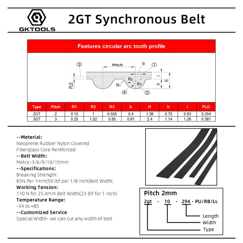 GKTOOLS 2MGT 2M 2GT OPEN synchronous display timing belt 6/9/10/15mm rubber samll backlash GT2 2GT-6/2GT-9/2GT-15 3D printer