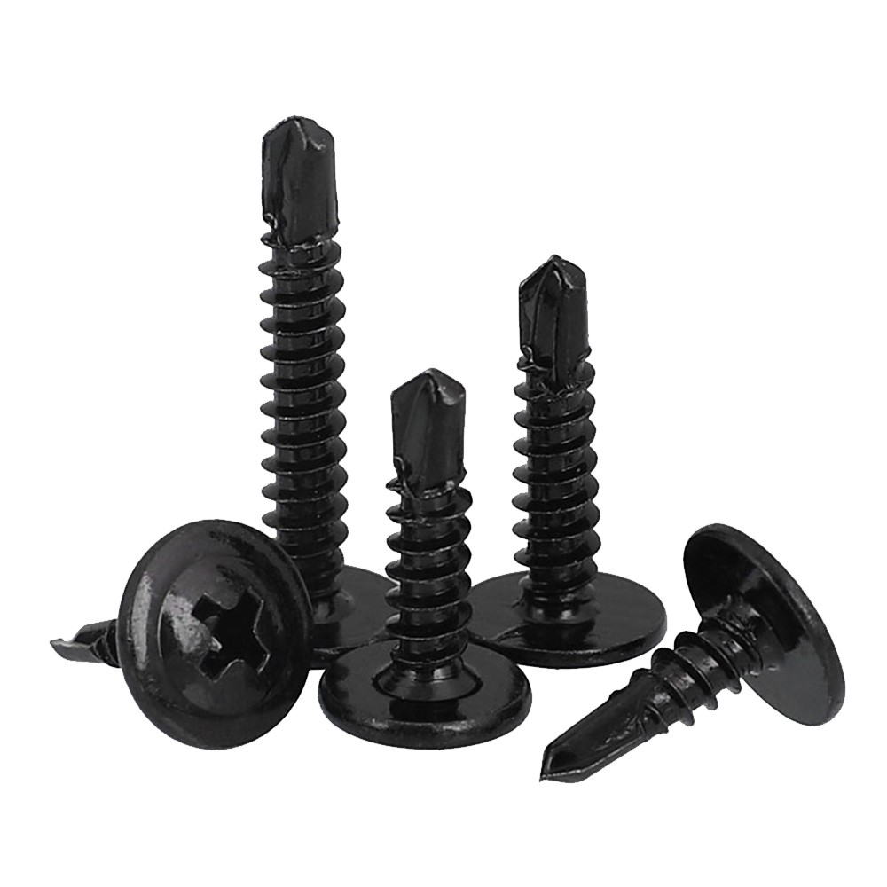 Cross Round Head Round Head Drilling Screw With Pad Self Tapping Screws With Washer Black 410 Stainless Steel M4.2 M4.8