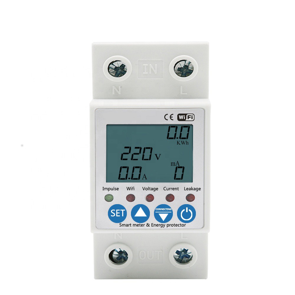 2P 63A Tuya APP WiFi Smart Circuit Earth Leakage Over Under Voltage Protection Device Relay Device Switching Contactor Power KWh Meter