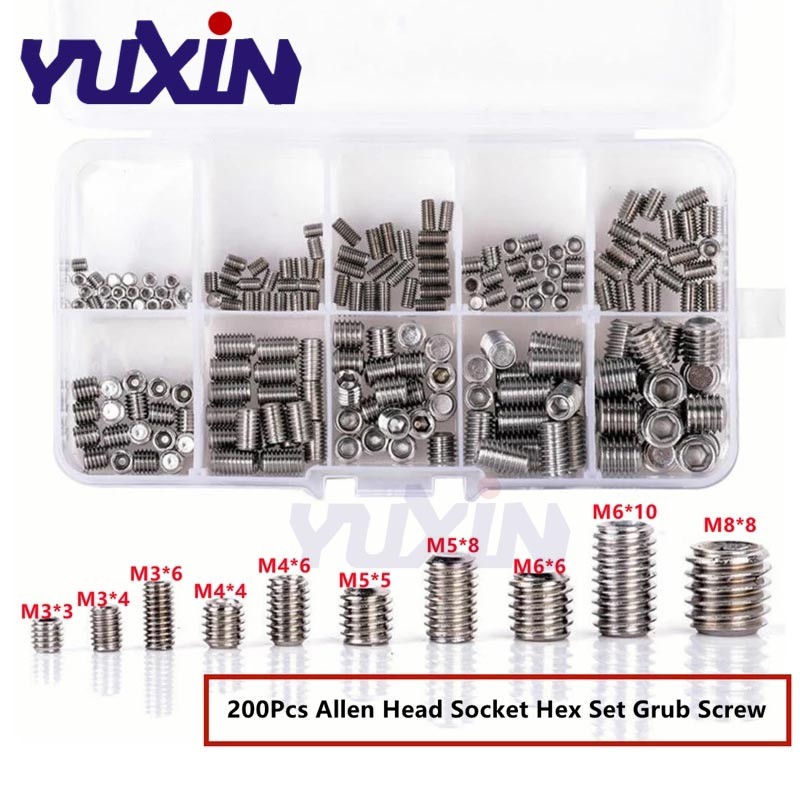 300pcs DIN916 M3 M4 M5 12.9 Grade Black Socket Screw Assortment Allen Head Socket Hex Set Grub Screw Box Kit