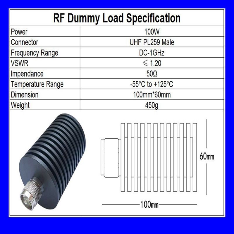 100W UHF PL259 Male Coaxial RF Plug Connector Terminate Dummy Load 1GHz 50ohm Nickel Plated RF Accessories