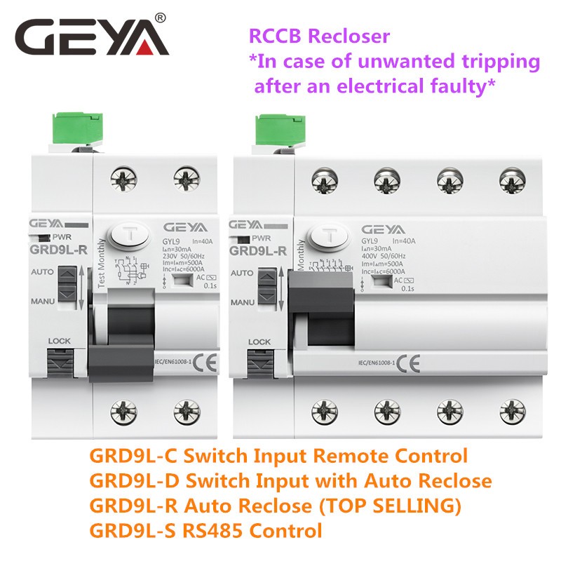 GEYA GRD9L-R RCCB التلقائي الذاتي إعادة جهاز قطاع دارة 2P 40A 30mA 100mA 300mA RCD الذكية قواطع التيار المتناوب