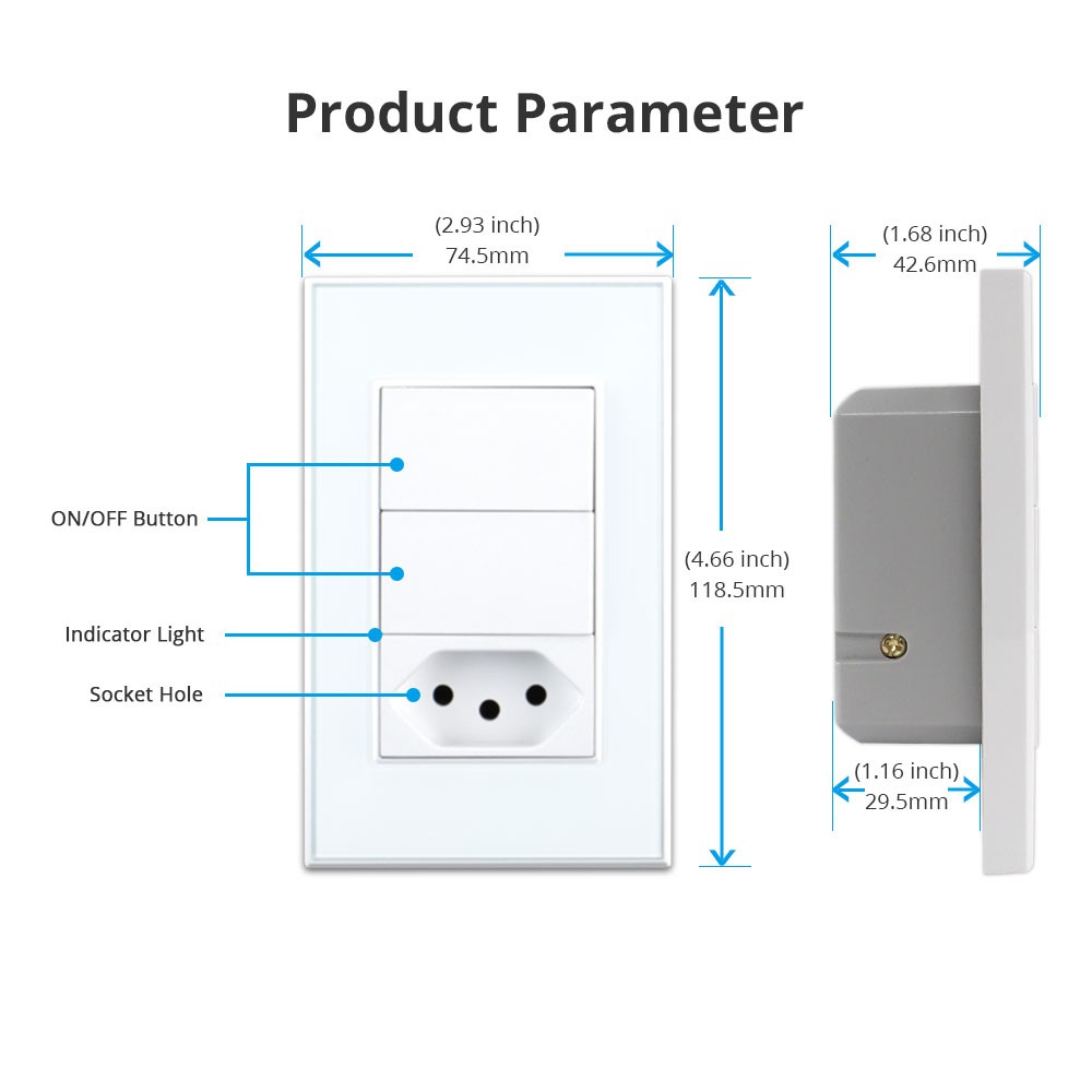 Zemismart Tuya ZigBee 10A Brazil Socket with Light Switch Alexa Google Home Siri Control 110V 240V Wall Outlet Via ZMHK-01 Hub