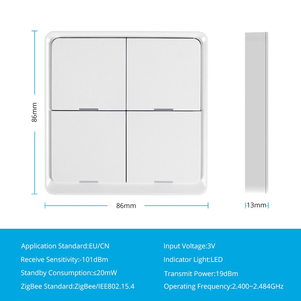 Benexmart Tuya ZigBee Landscape Switch Wireless Light Switch 1 2 3 4 Bands Wall Push Button On Off Smart App Control Black