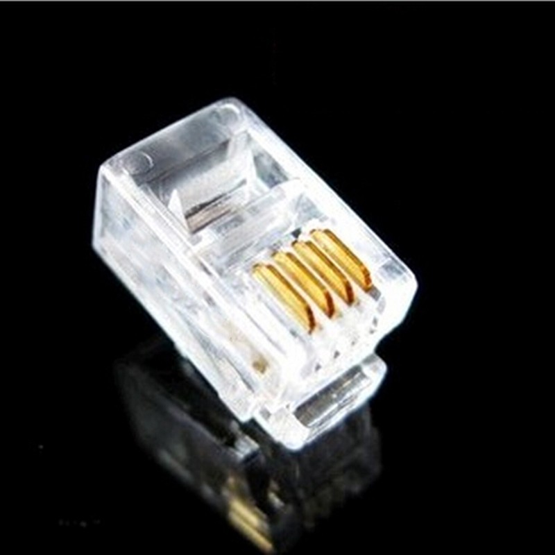 100pcs/lot RJ11 4P4C New Crystal Head Modular Plug Gold Plated Network Connector Wholesale