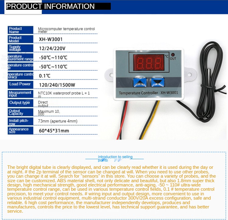 DC12V 24V AC110V-220V LED Digital Thermostat Temperature Controller NTC Sensor Temperature Control Switch Relay