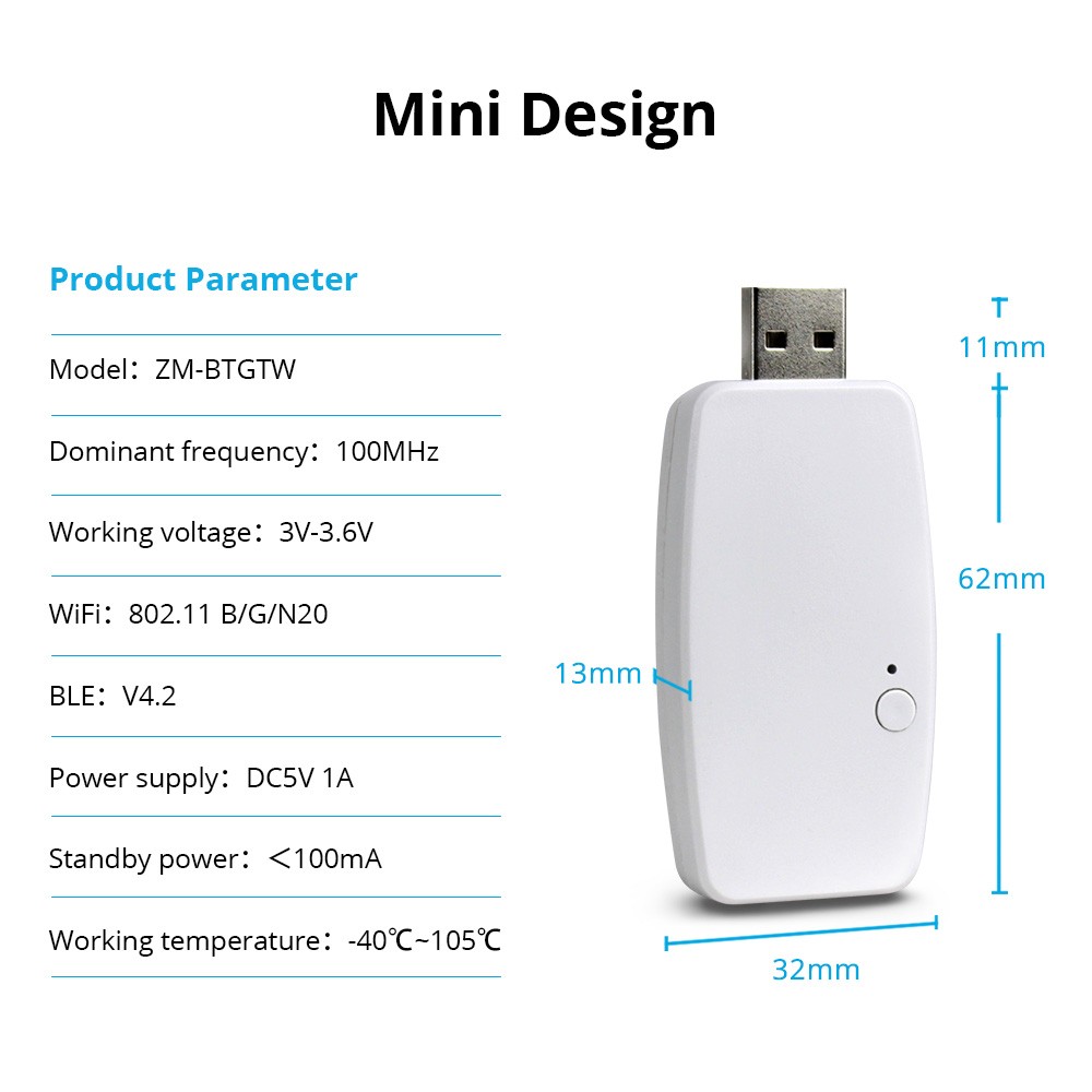 Zemismart Tuya BLE Hub USB Smart Home Bridge Gateway Wireless Hub Work with BLE Light Devices Blub BLE Curtain Motor