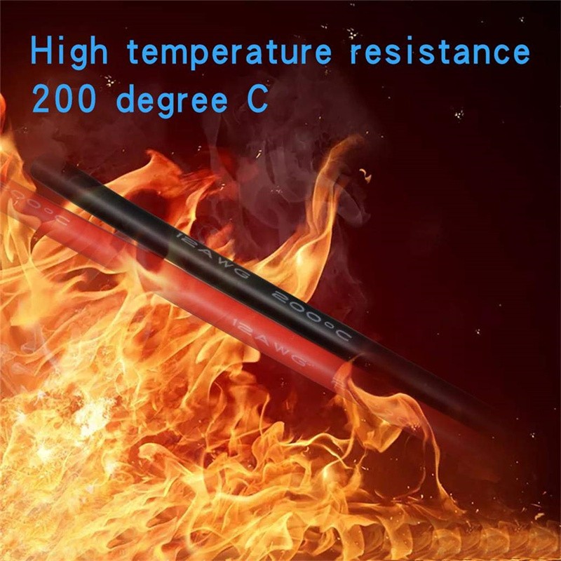 2m Heat Resistant Silicone Wire 14AWG 15AWG 16awg 17 18 20 AWG 22AWG 24 26 AWG High Temperature 200°C Cold Resistance -60°