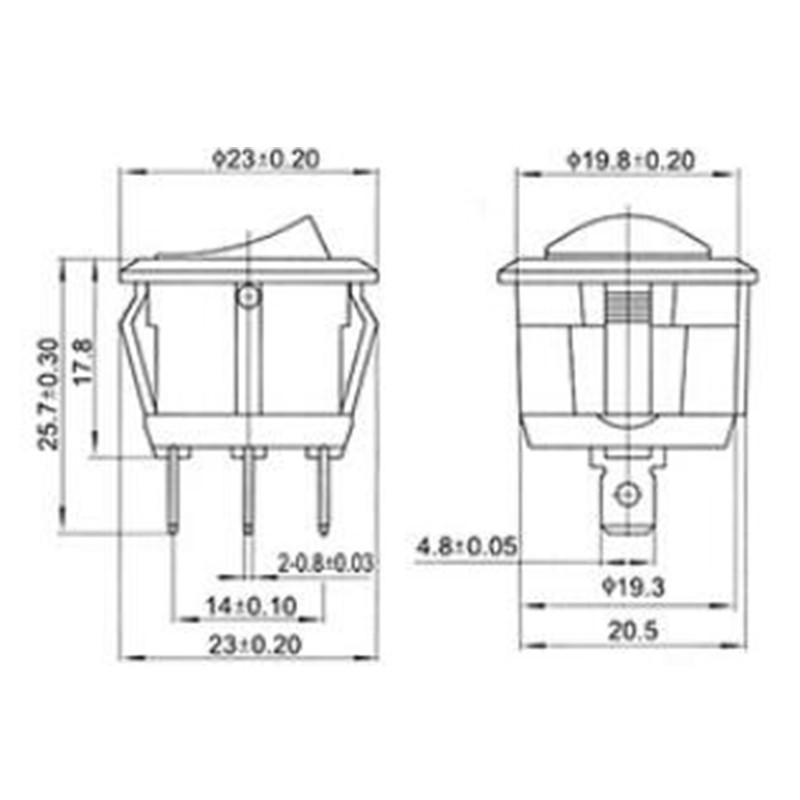 10pcs 23mm Black Round 3 Pin 10A/125V 6A/250V AC 3 Position SPDT ON-OFF-ON Rocker Switch Snap