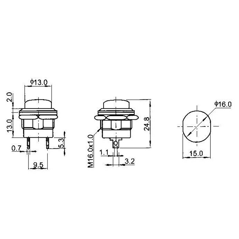 18pcs 16mm self-return timer push button switch 6A/125VAC 3A/250VAC