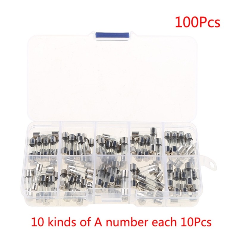 100pcs/box 5x20mm Glass Quick Blow Fuse Assorted Kit 250V 0.2-20A For Car Truck A5YD