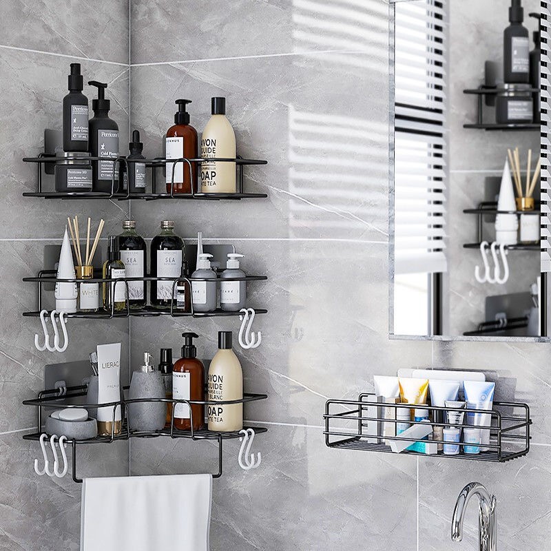 Bathroom kitchen Punch Corner Frame Shower Shelf Wrought Iron Shampoo Storage Rack Holder with Suction Cup bathroom accessories