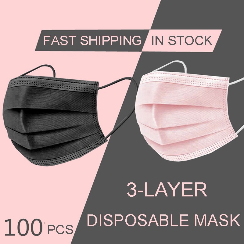 In Stock 10/100pcs Disposable Nonwoven Face Mask 3 Layers Anti Dust Respirator Mask With Elastic Ear Band For Adults