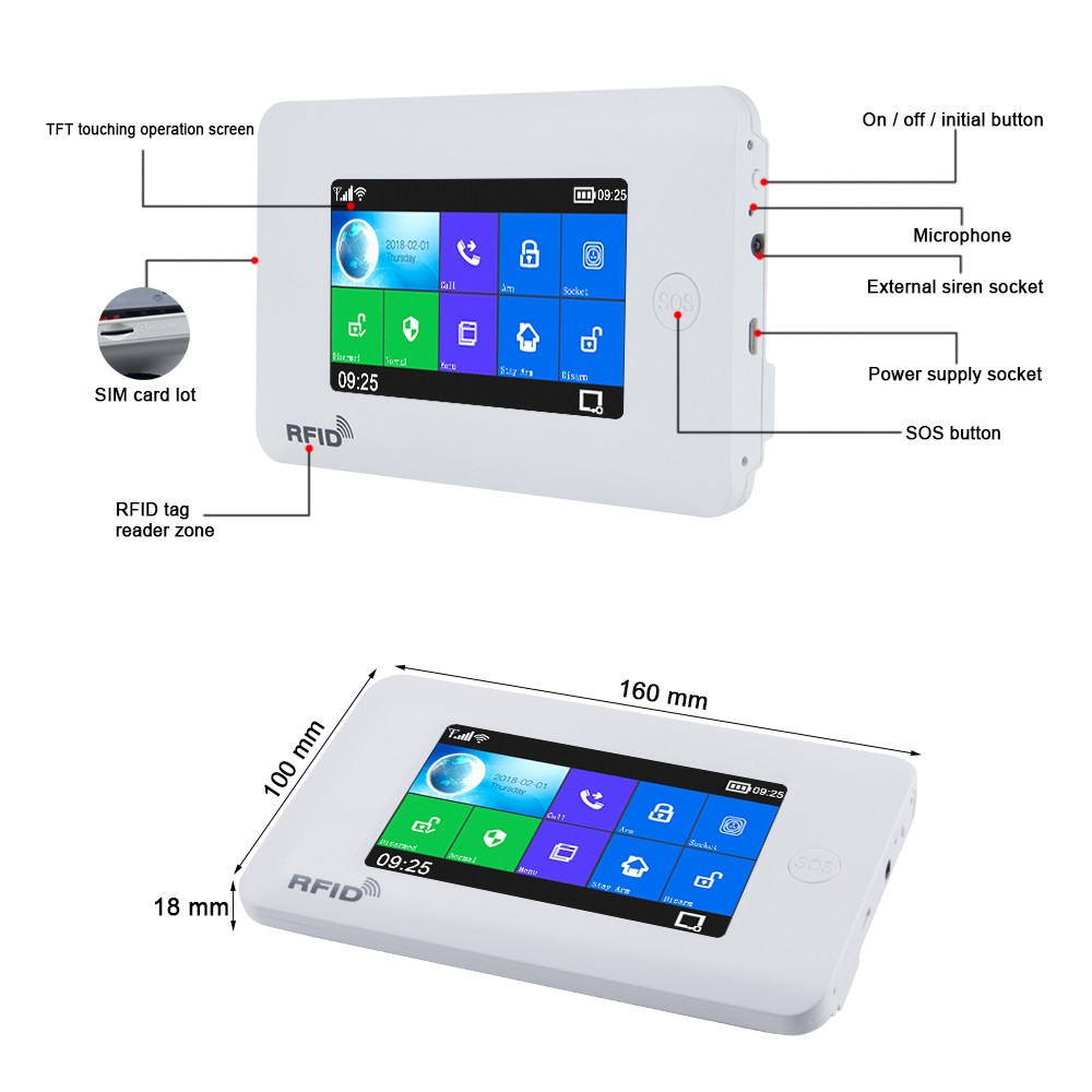 Awaywar - Smart Home Security Alarm System Wi-Fi GSM 4.3 Inch Touch Screen Remote Control With APP RFID Activation