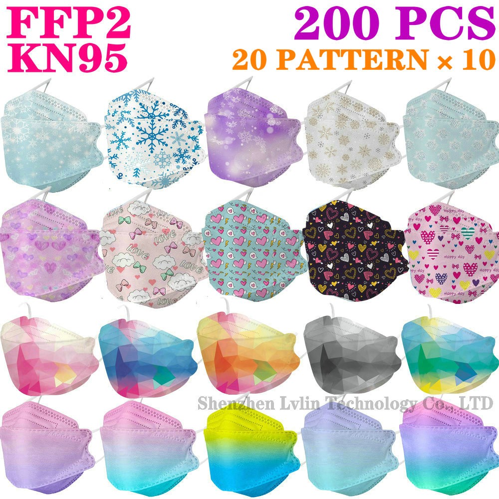 KN95 FFP2 CE 80 Unique Print Beauty Wholesale Fish Mask Mascarillas Protective Breathing Anti Fog Adult Colorful Masques