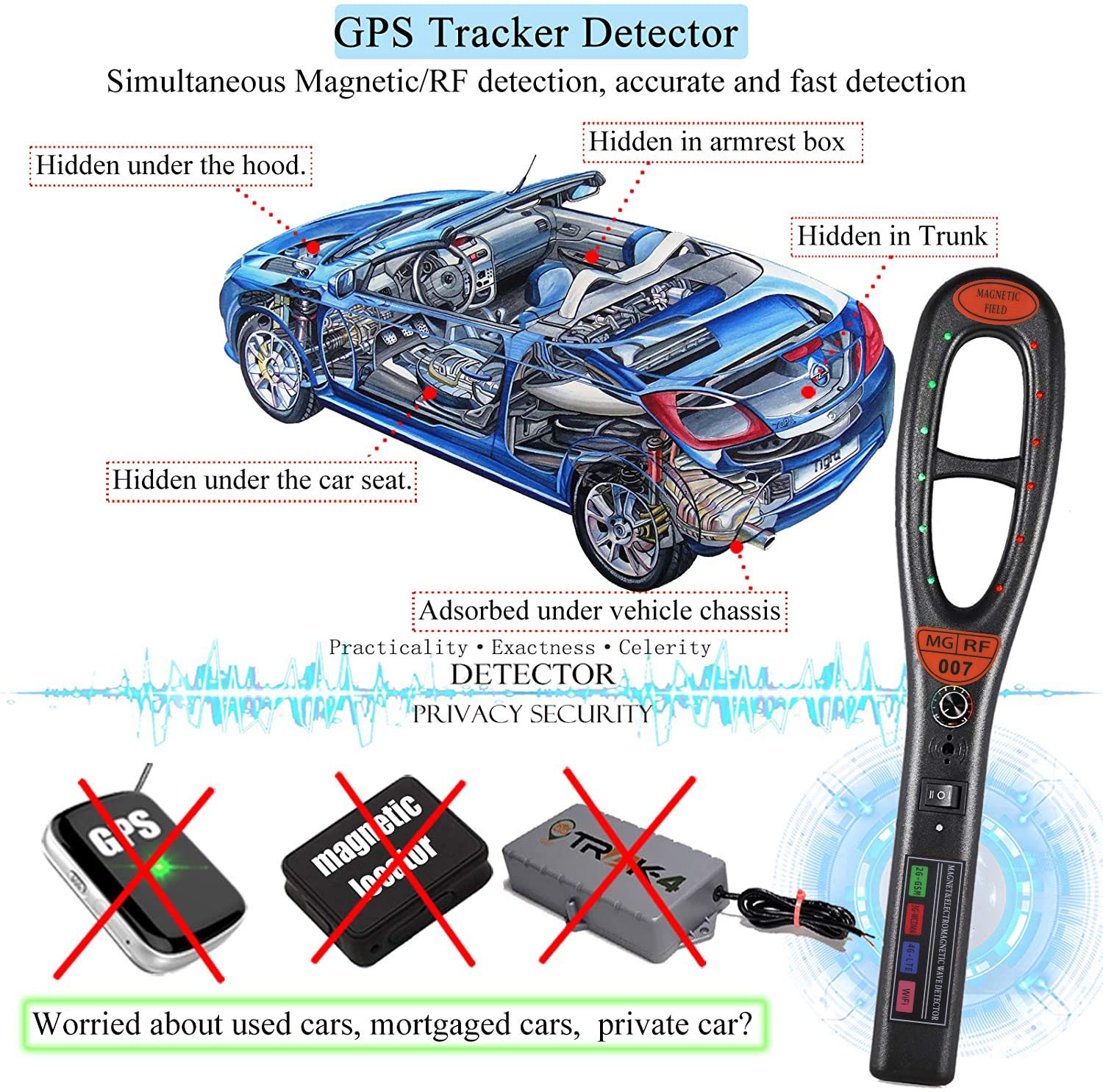 Vilips Wireless GPS Signal Detector Anti Tapping Device Detector GPS Tracker Detector HK809/007