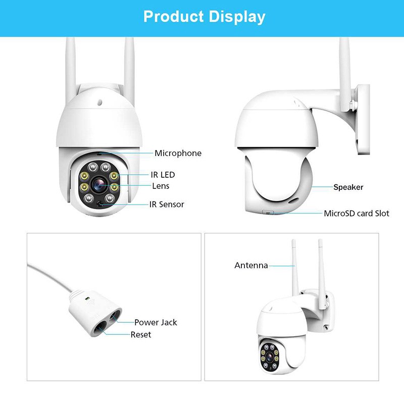 QZT PTZ IP Camera WiFi Outdoor 360 Degree Night Vision CCTV Camera Video Surveillance Waterproof SriHome Home Security Camera Outdoor