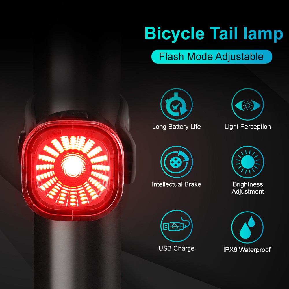 Awapow Bicycle Brake Tail Light Smart USB Charging Cycling Light IPX6 Waterproof LED Smart Safety Brake Auto Sensor Bike Lamp