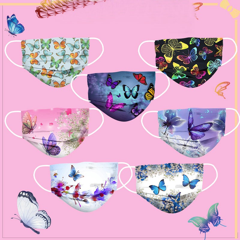 Lovely Adult Face Maskn Disposable Mask 3 Layer Butterfly Flower Fashion Women Mouth Mascherine Mascarilla Masque