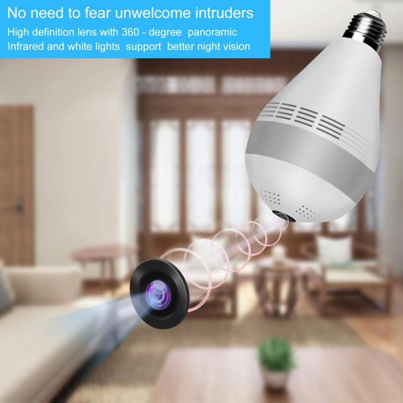 360 Degree Wireless Panoramic WiFi Camera Fisheye 3MP Night Vision Home Security IP Camera E27 Camera Audio Bulb