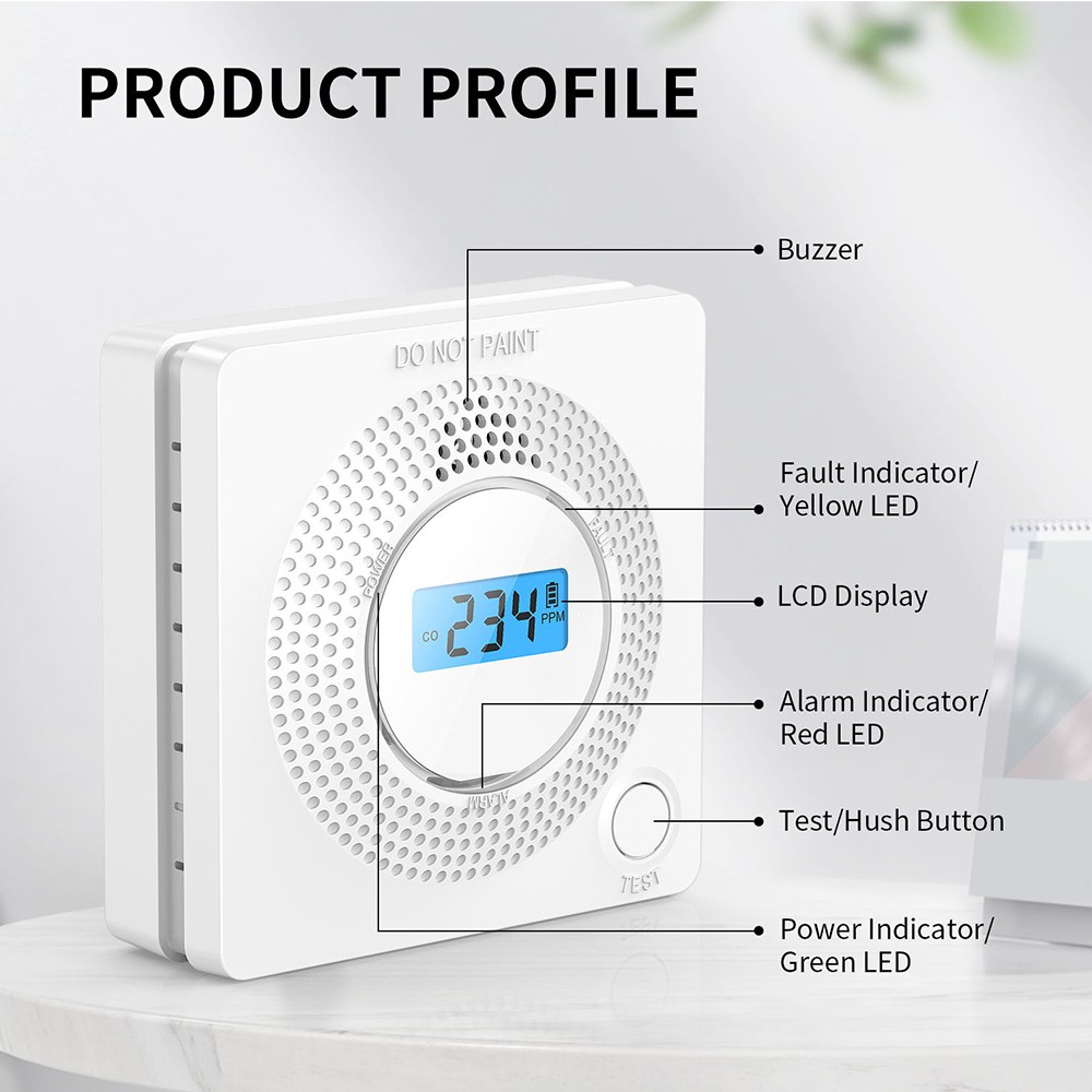 WiFi Carbon Monoxide Sensor Concentration LCD Display 85dB Siren Sound Co-detector Gas Alarm Tuya Smart Security Alarm Sensor